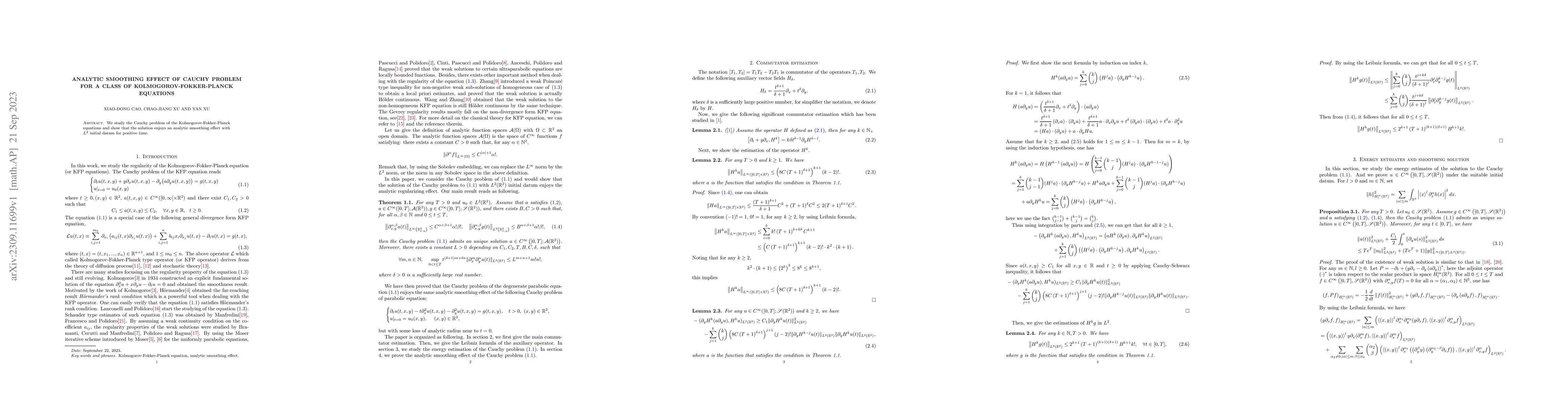 Thumbnail for Analytic smoothing effect of Cauchy problem for a class of
  Kolmogorov-Fokker-Planck equations