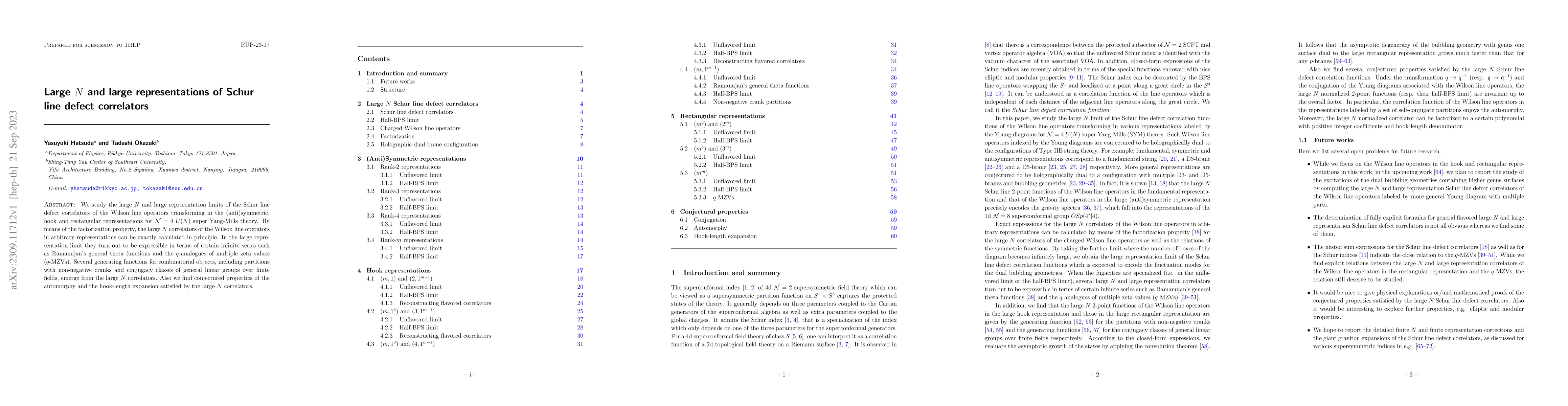 Thumbnail for Large $N$ and large representations of Schur line defect correlators