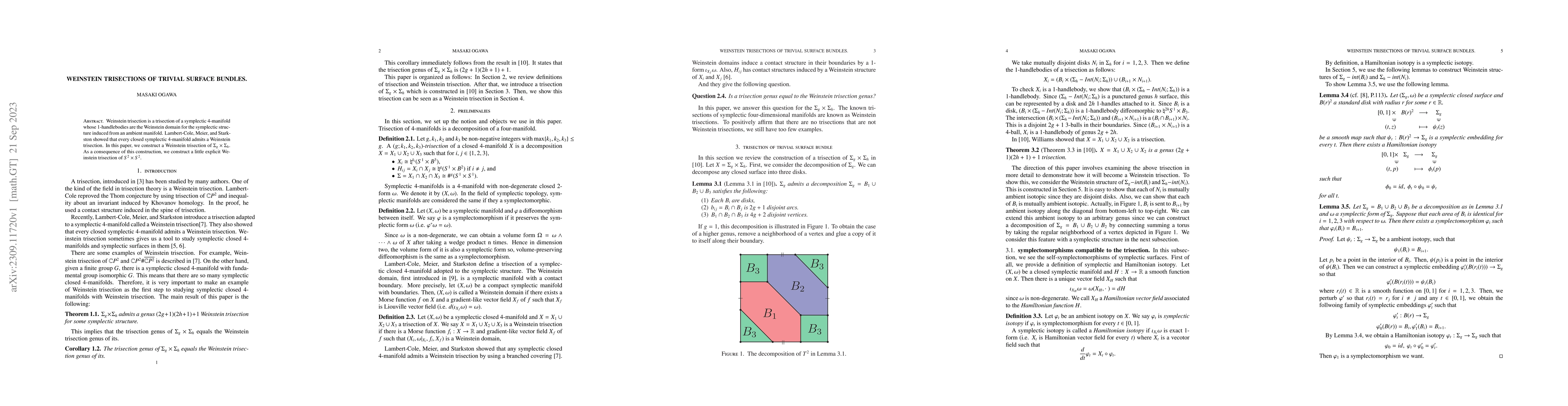 Thumbnail for Weinstein trisections of trivial surface bundles