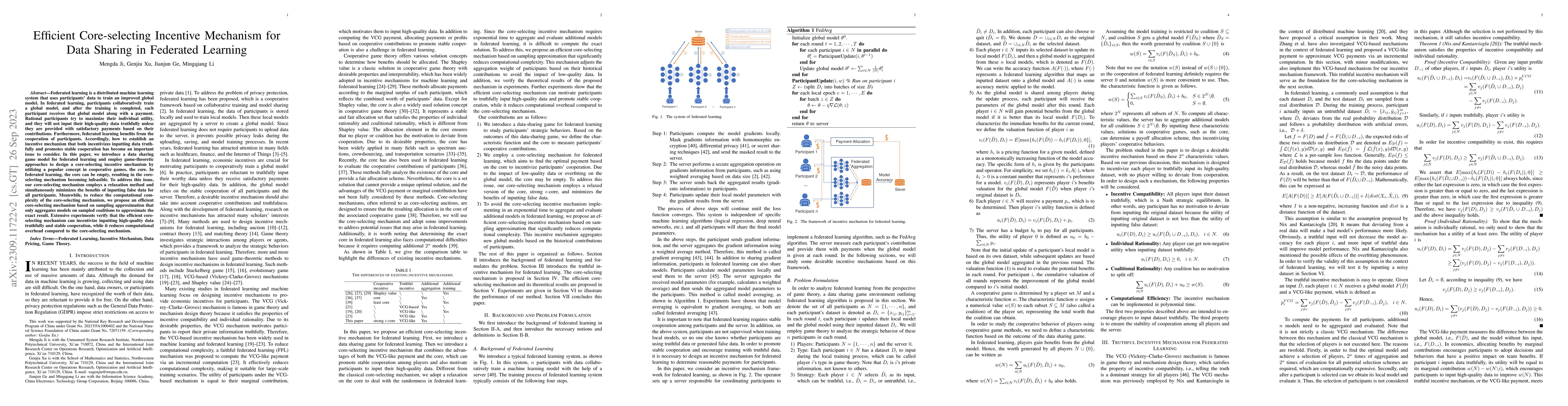 Thumbnail for Efficient Core-selecting Incentive Mechanism for Data Sharing in
  Federated Learning