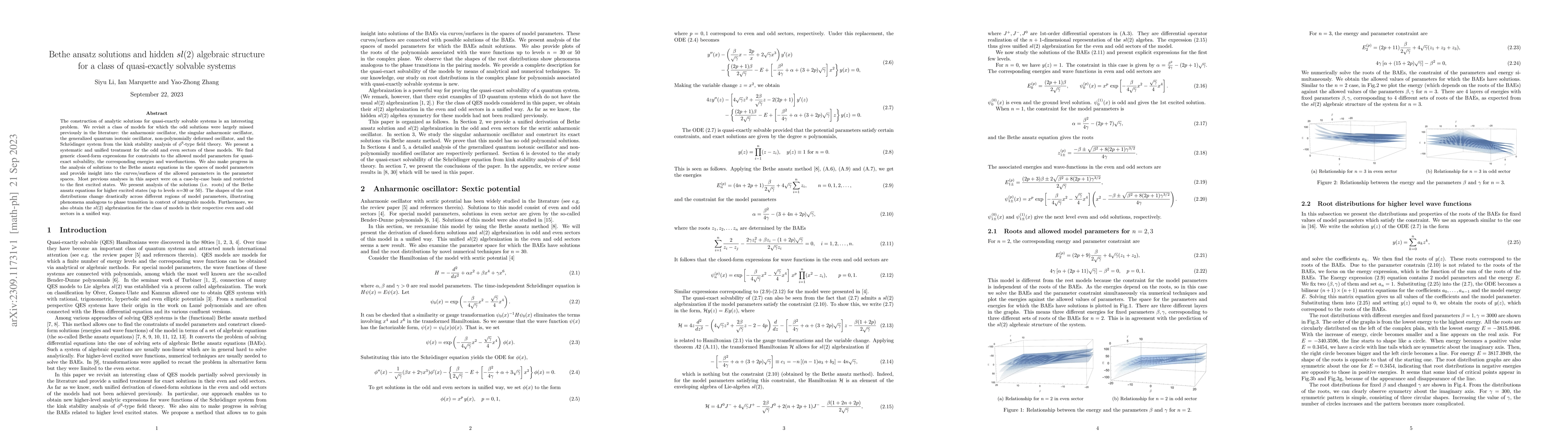 Thumbnail for Bethe ansatz solutions and hidden $sl(2)$ algebraic structure for a
  class of quasi-exactly solvable systems