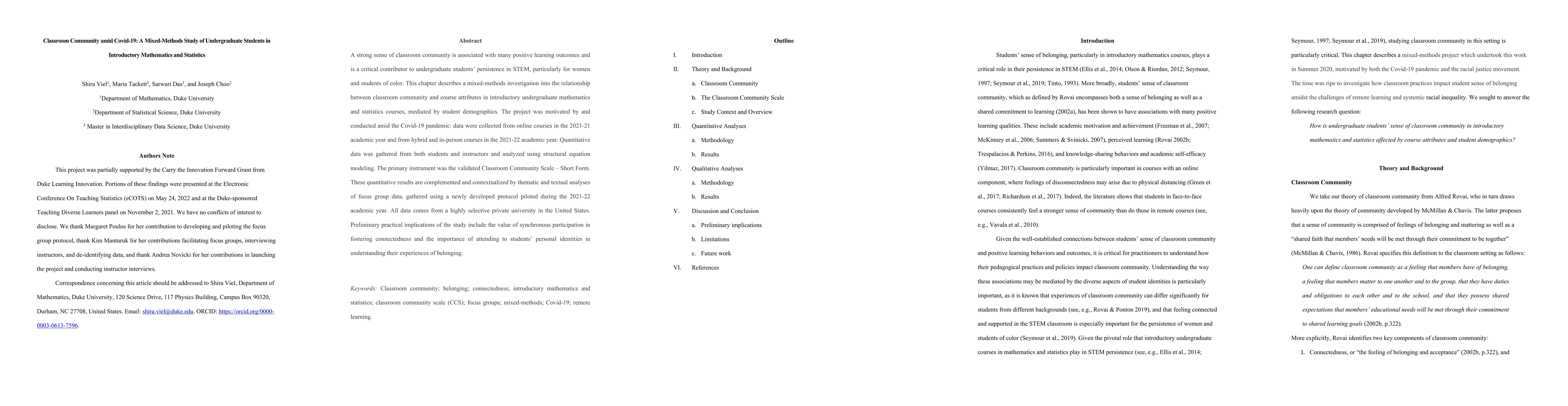 Thumbnail for Classroom Community amid Covid-19: A Mixed-Methods Study of
  Undergraduate Students in Introductory Mathematics and Statistics