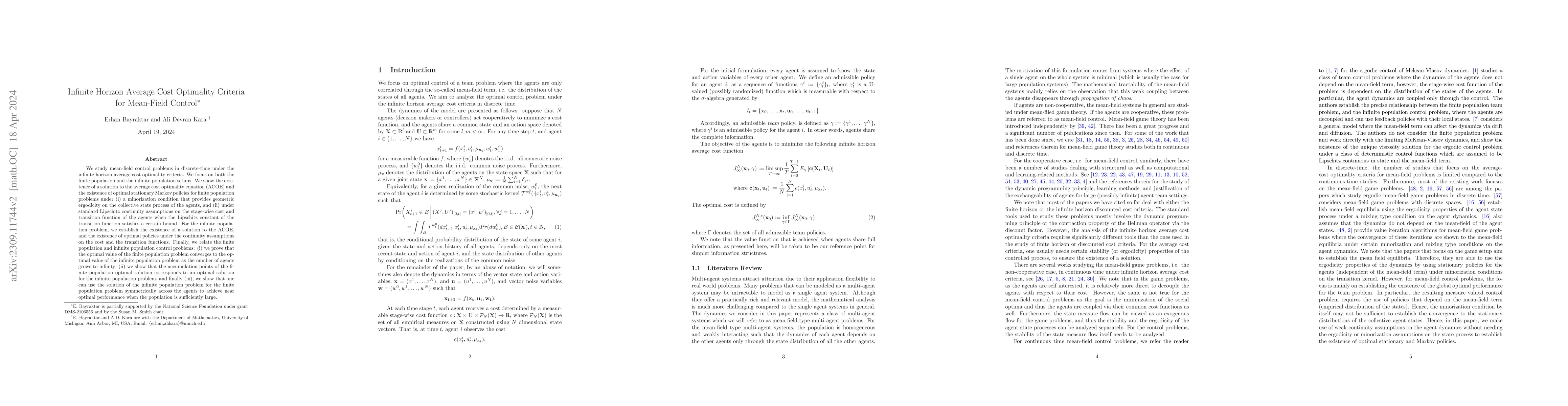 Thumbnail for Infinite Horizon Average Cost Optimality Criteria for Mean-Field Control