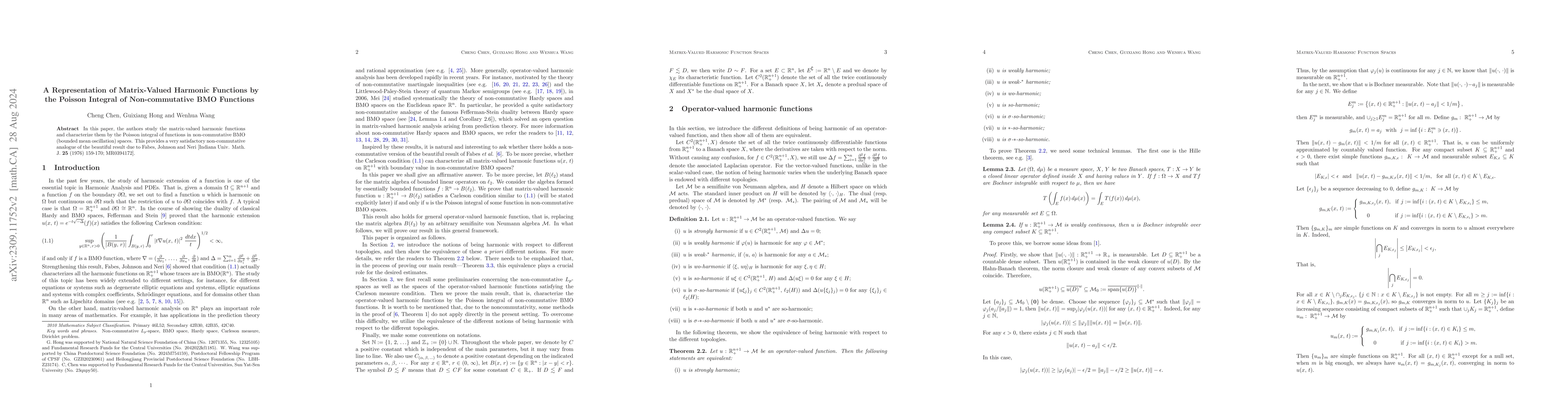 Thumbnail for A Representation of Matrix-Valued Harmonic Functions by the Poisson
  Integral of Non-commutative BMO Functions