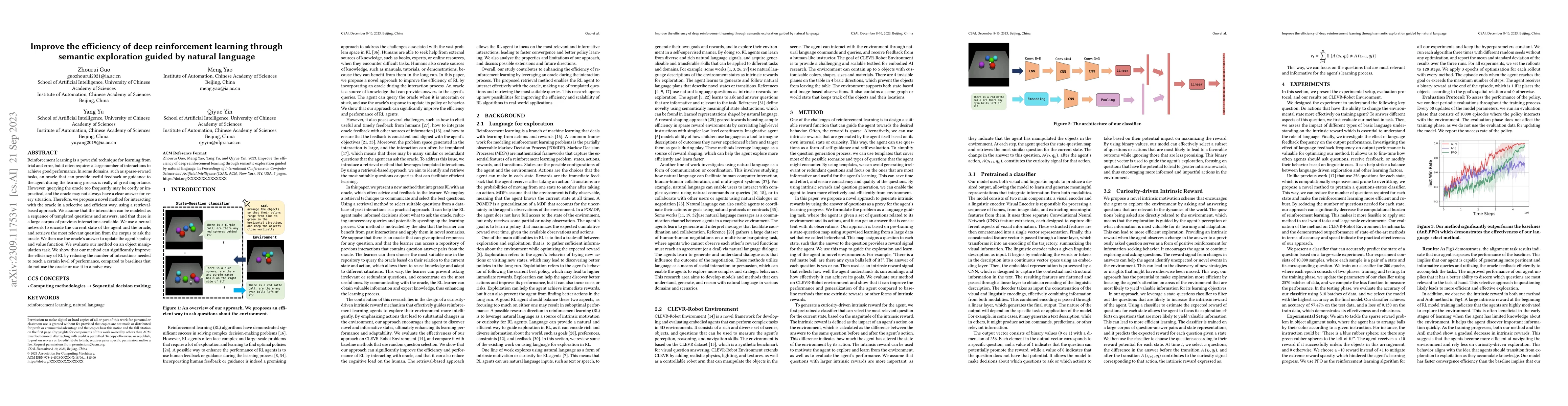 Thumbnail for Improve the efficiency of deep reinforcement learning through semantic
  exploration guided by natural language