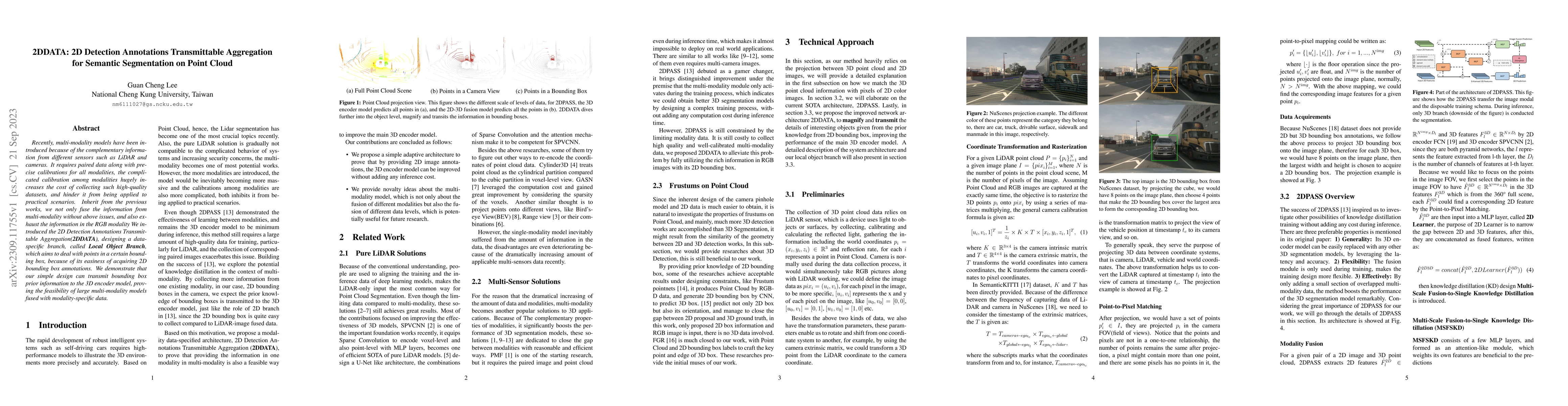 Thumbnail for 2DDATA: 2D Detection Annotations Transmittable Aggregation for Semantic
  Segmentation on Point Cloud