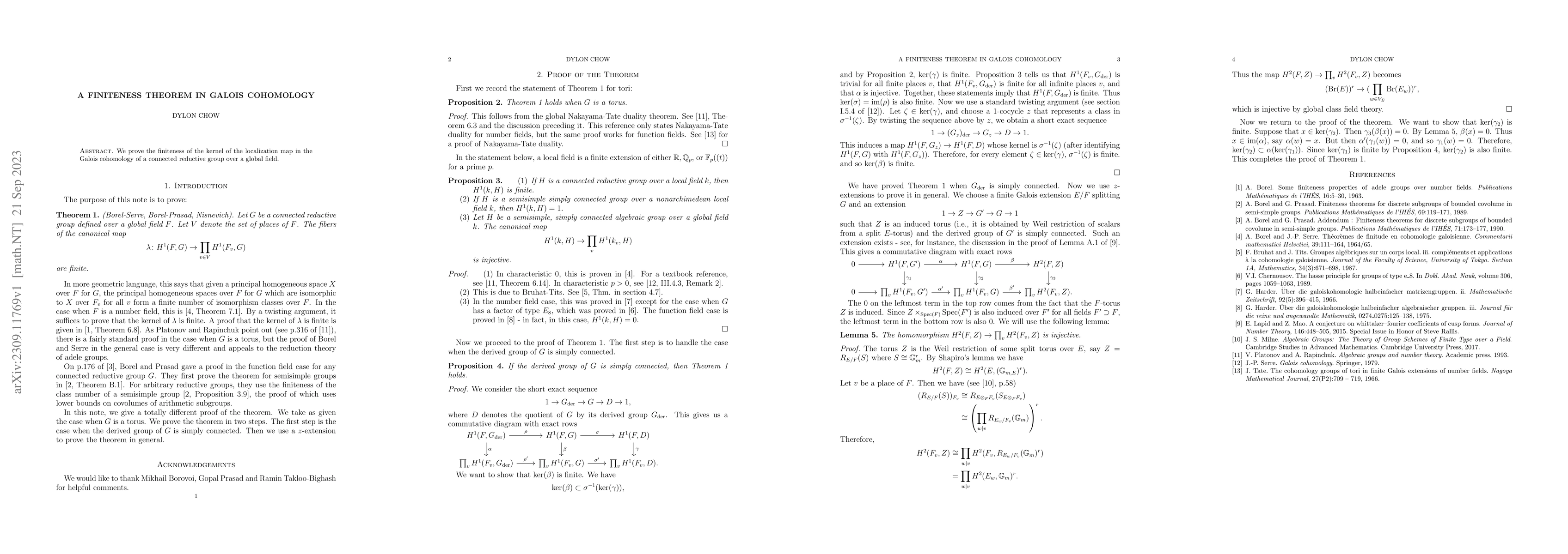Thumbnail for A finiteness theorem in Galois cohomology