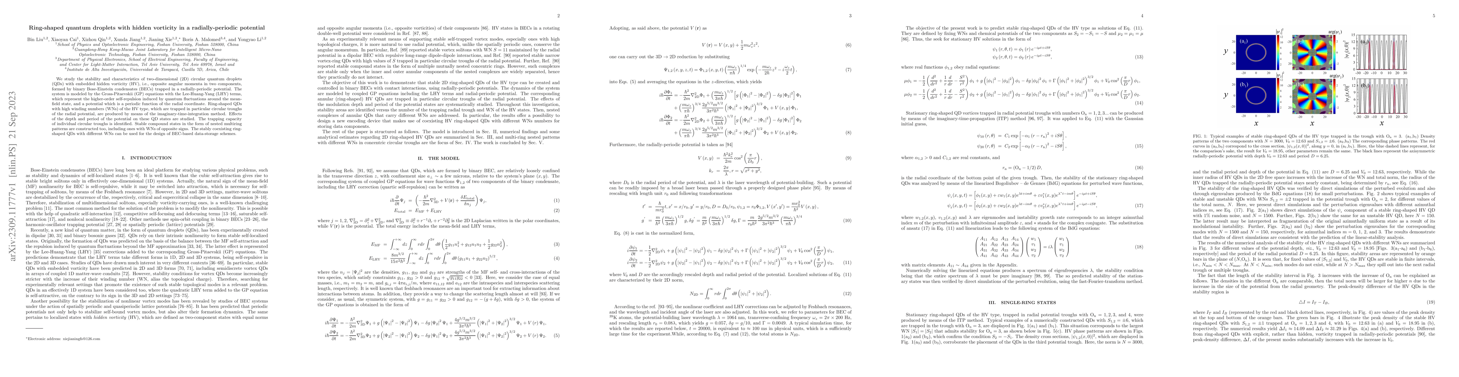 Thumbnail for Ring-shaped quantum droplets with hidden vorticity in a
  radially-periodic potential