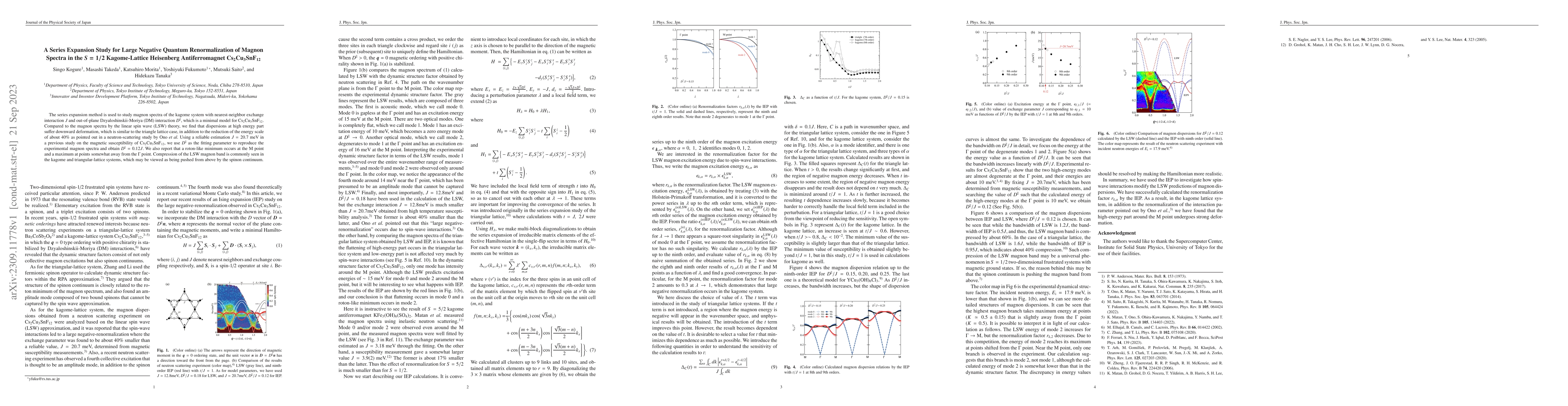 Thumbnail for A Series Expansion Study for Large Negative Quantum Renormalization of
  Magnon Spectra in the $S=1/2$ Kagome-Lattice Heisenberg Antiferromagnet
  Cs$_{2}$Cu$_{3}$SnF$_{12}$