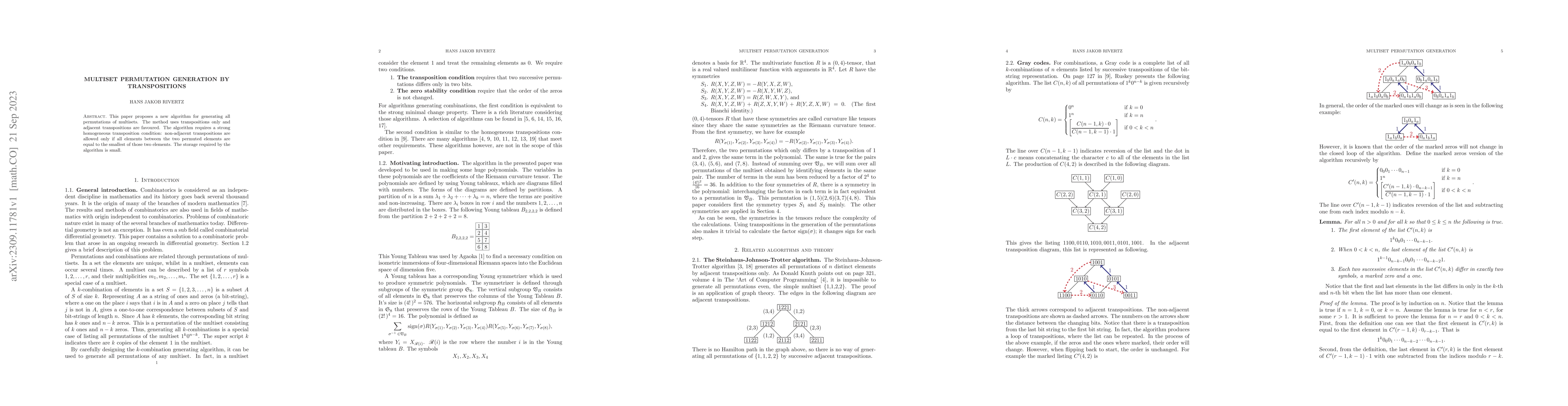 Thumbnail for Multiset permutation generation by transpositions