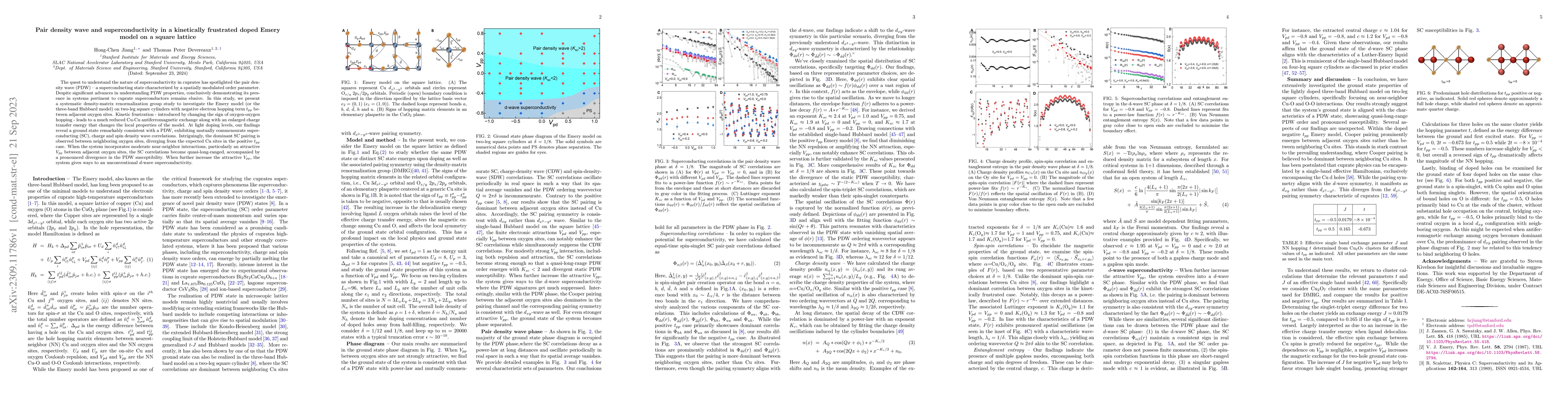 Thumbnail for Pair density wave and superconductivity in a kinetically frustrated
  doped Emery model on a square lattice