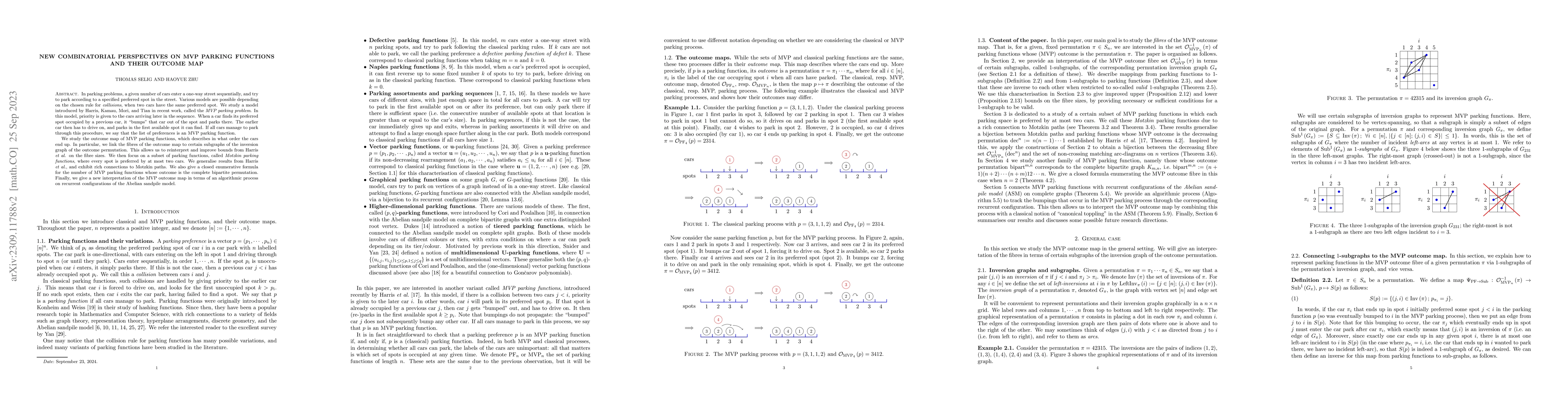Thumbnail for New combinatorial perspectives on MVP parking functions and their
  outcome map