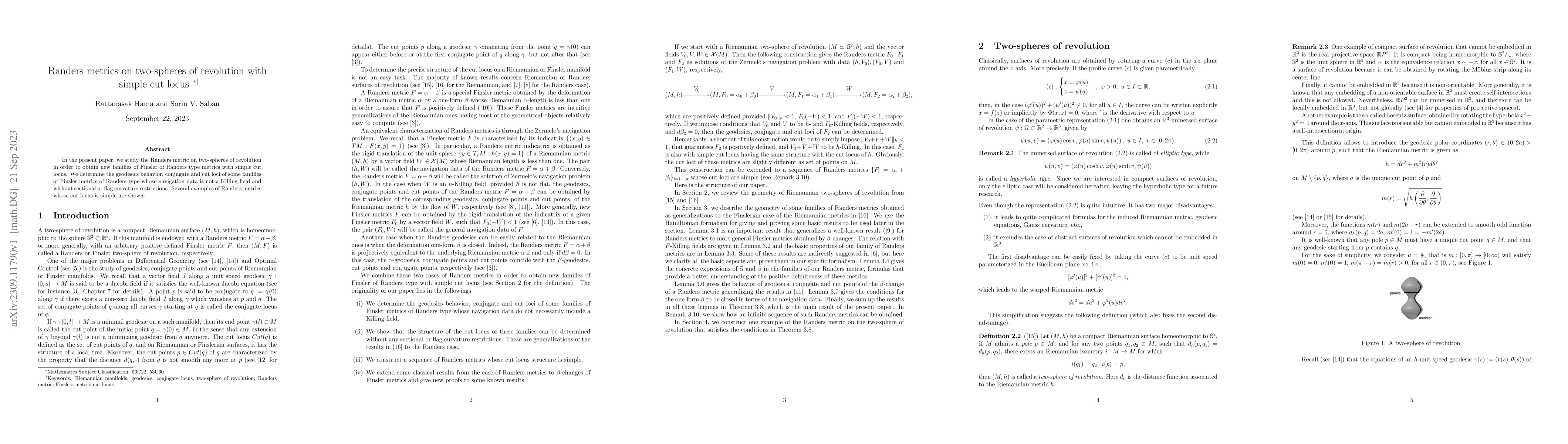 Thumbnail for Randers metrics on two-spheres of revolution with simple cut locus