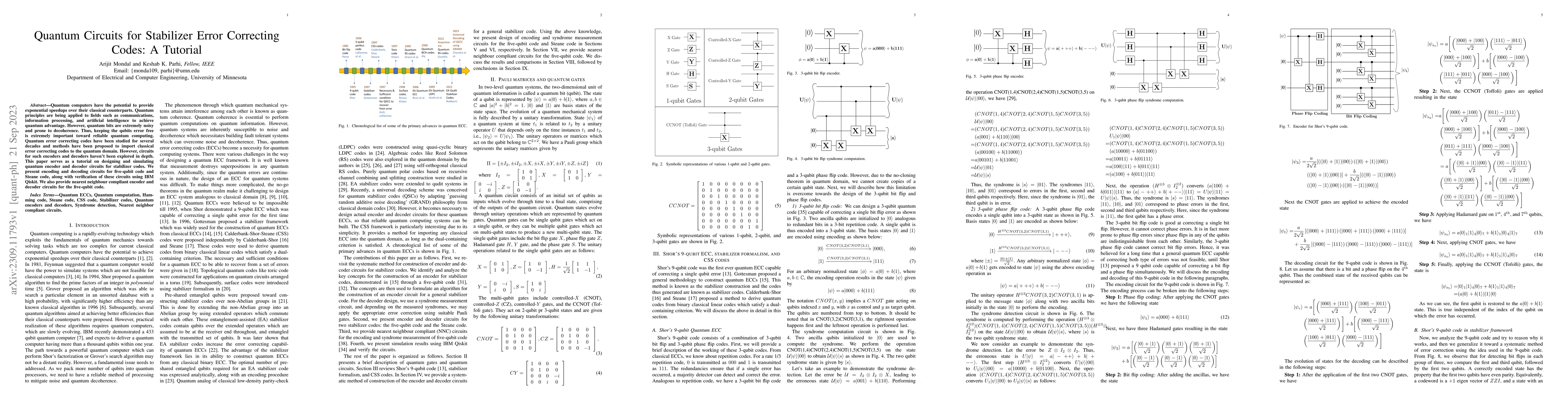 Thumbnail for Quantum Circuits for Stabilizer Error Correcting Codes: A Tutorial