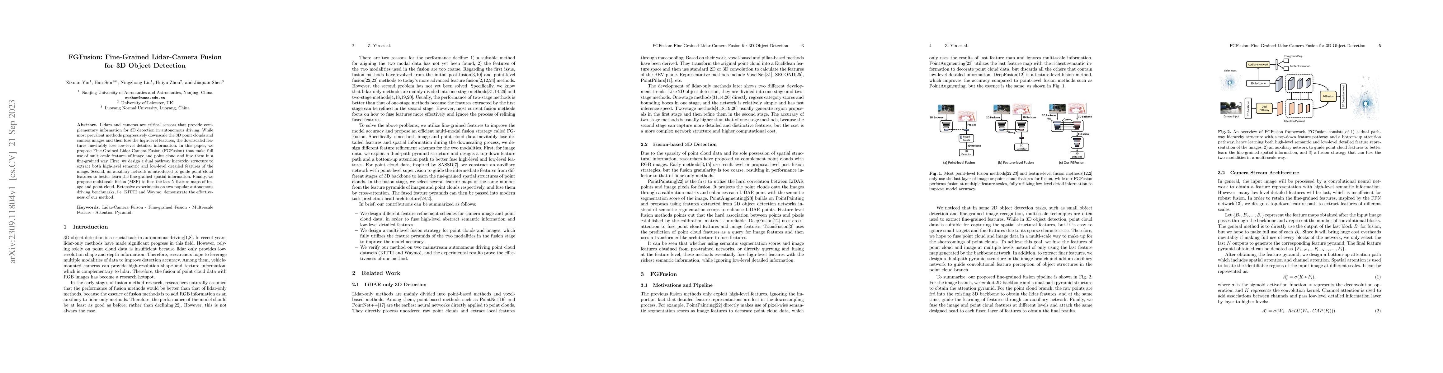 Thumbnail for FGFusion: Fine-Grained Lidar-Camera Fusion for 3D Object Detection
