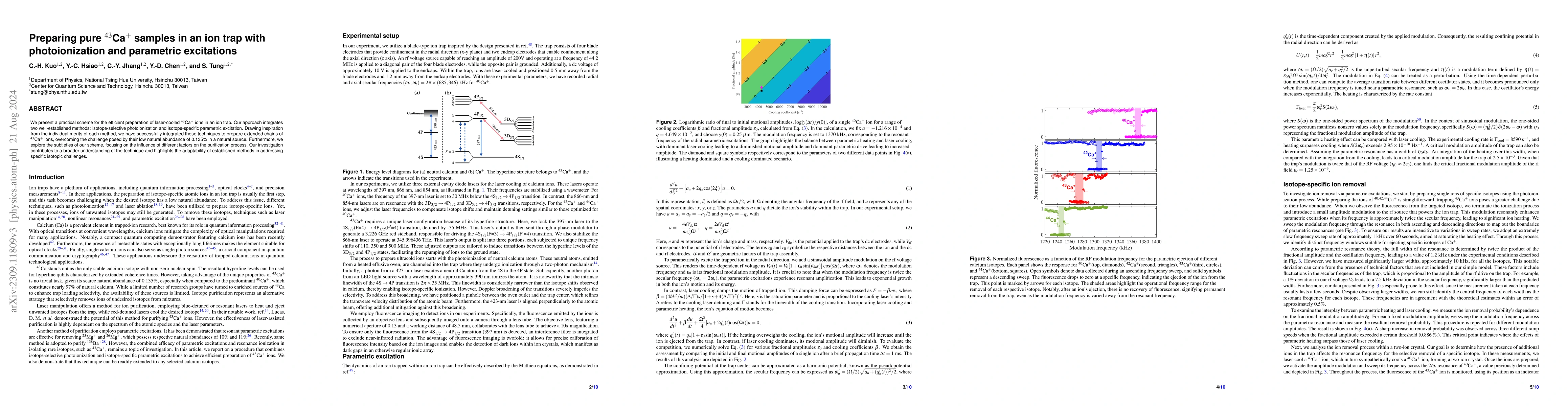 Thumbnail for Preparing pure $^{43}$Ca$^+$ samples in an ion trap with photoionization
  and parametric excitations