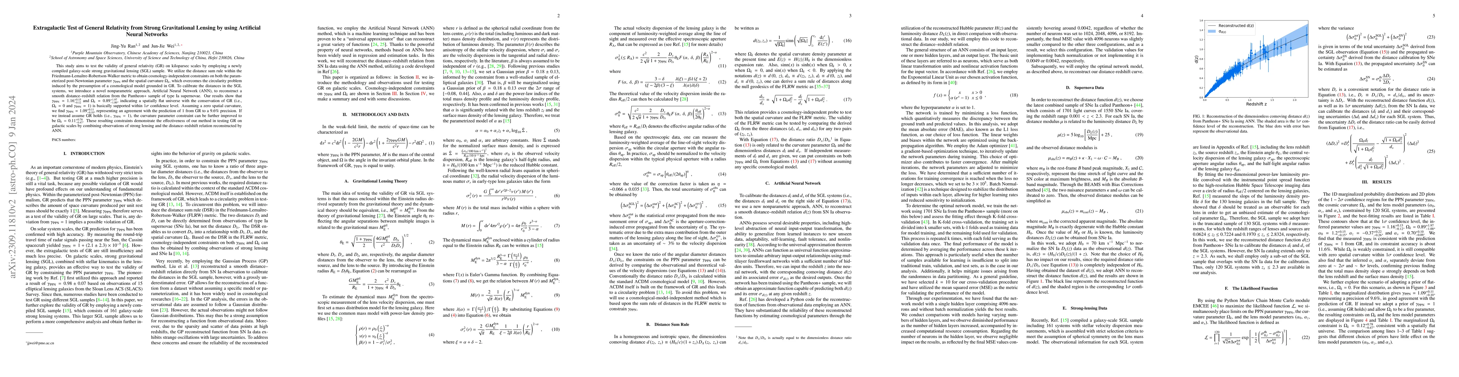 Thumbnail for Extragalactic Test of General Relativity from Strong Gravitational
  Lensing by using Artificial Neural Networks
