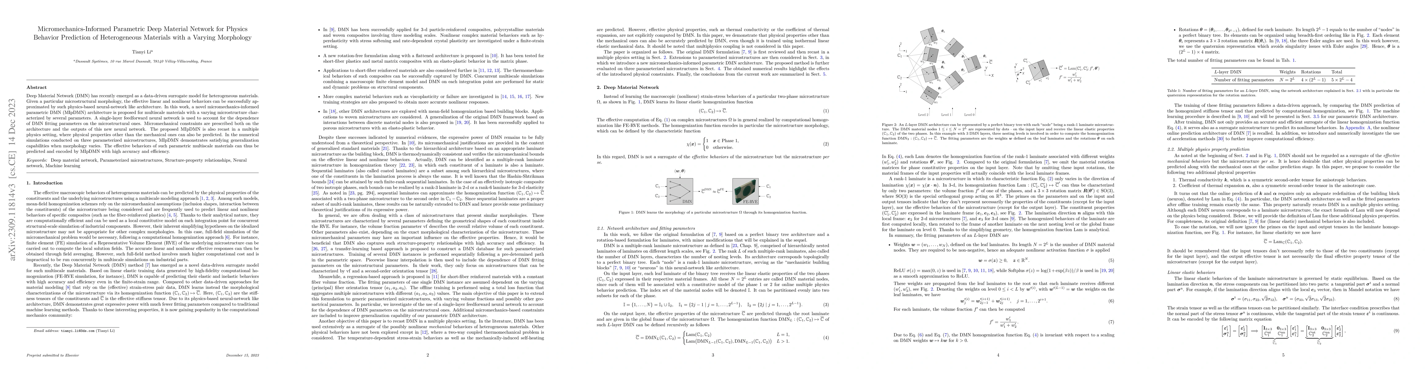 Thumbnail for Micromechanics-Informed Parametric Deep Material Network for Physics
  Behavior Prediction of Heterogeneous Materials with a Varying Morphology
