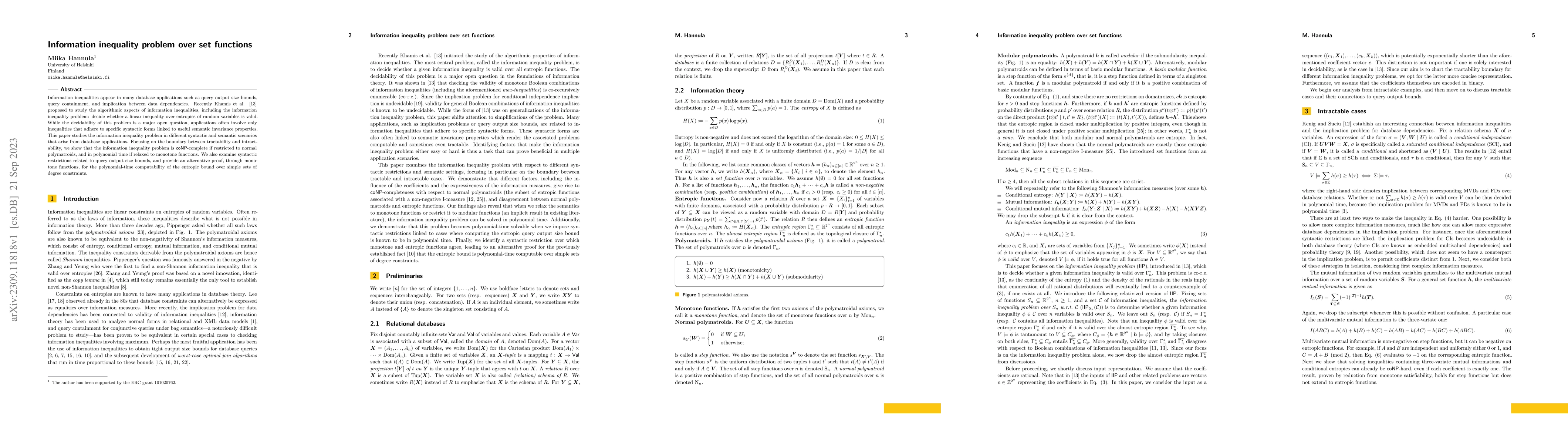 Thumbnail for Information inequality problem over set functions