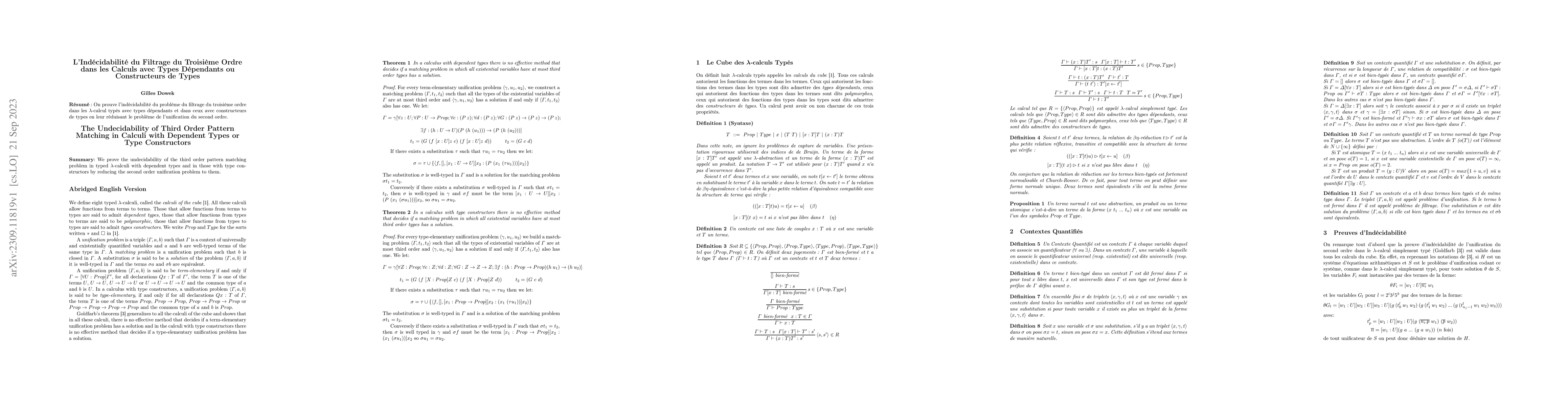 Thumbnail for The Undecidability of Third Order Pattern Matching in Calculi with
  Dependent Types or Type Constructors