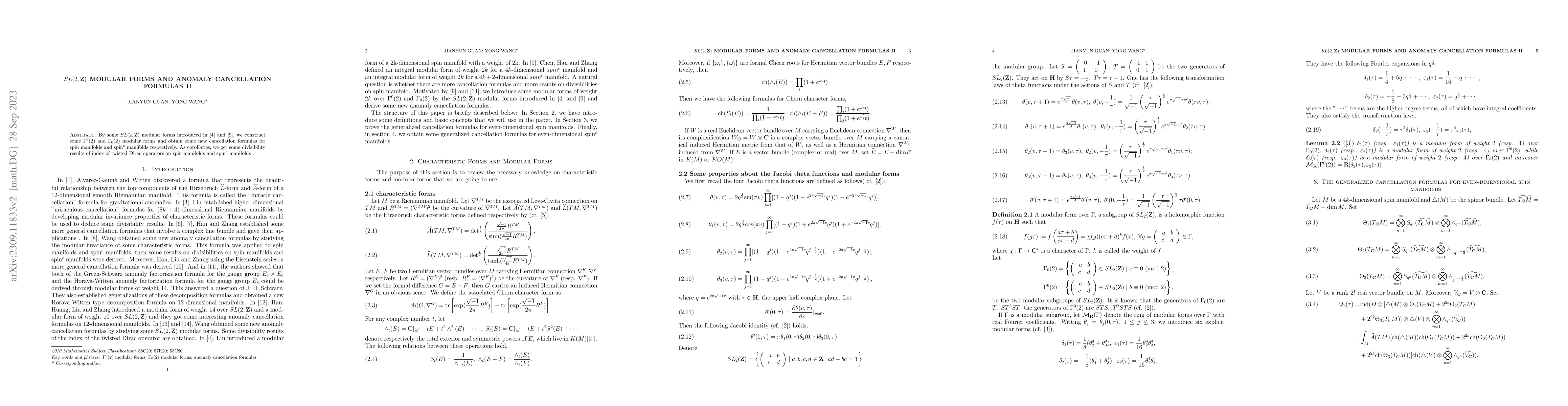 Thumbnail for SL(2,Z) Modular Forms and Anomaly Cancellation Formulas II
