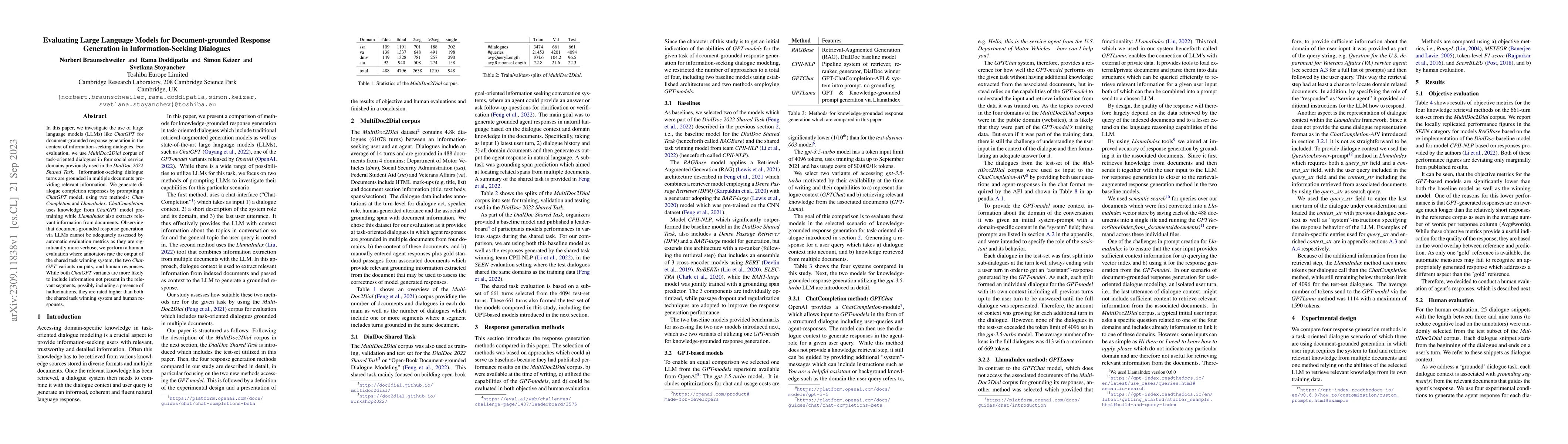 Thumbnail for Evaluating Large Language Models for Document-grounded Response
  Generation in Information-Seeking Dialogues