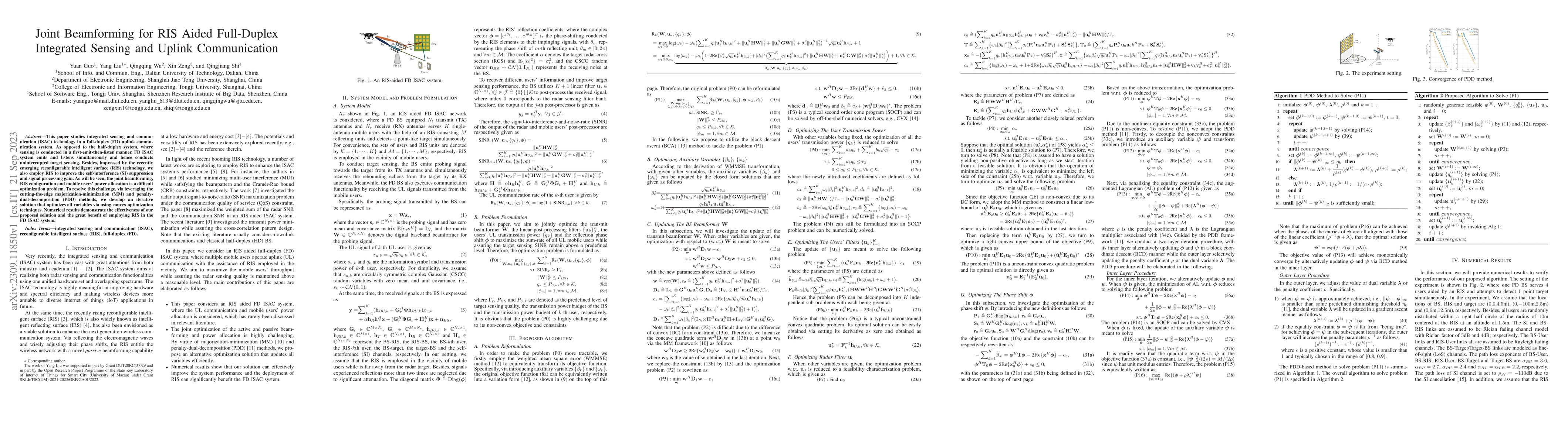 Thumbnail for Joint Beamforming for RIS Aided Full-Duplex Integrated Sensing and
  Uplink Communication