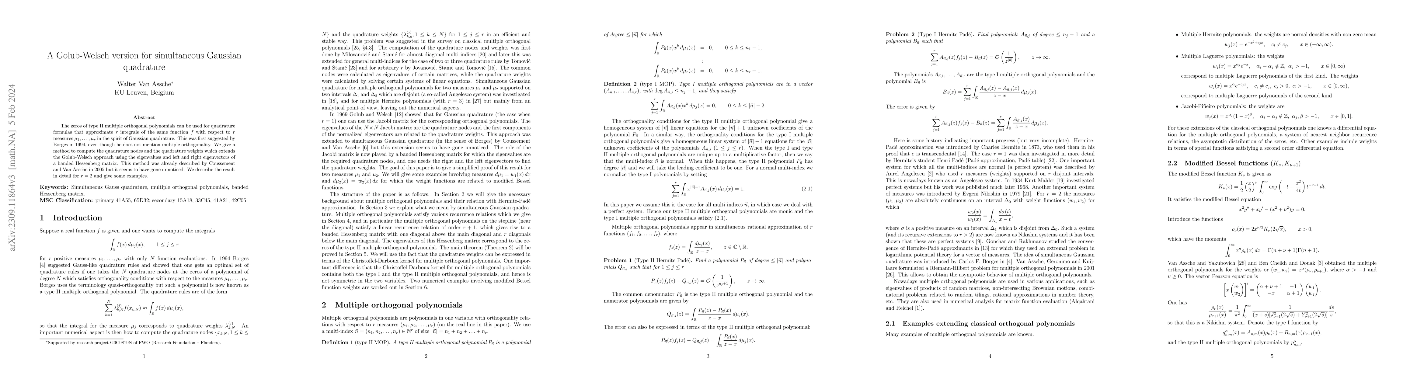 Thumbnail for A Golub-Welsch version for simultaneous Gaussian quadrature