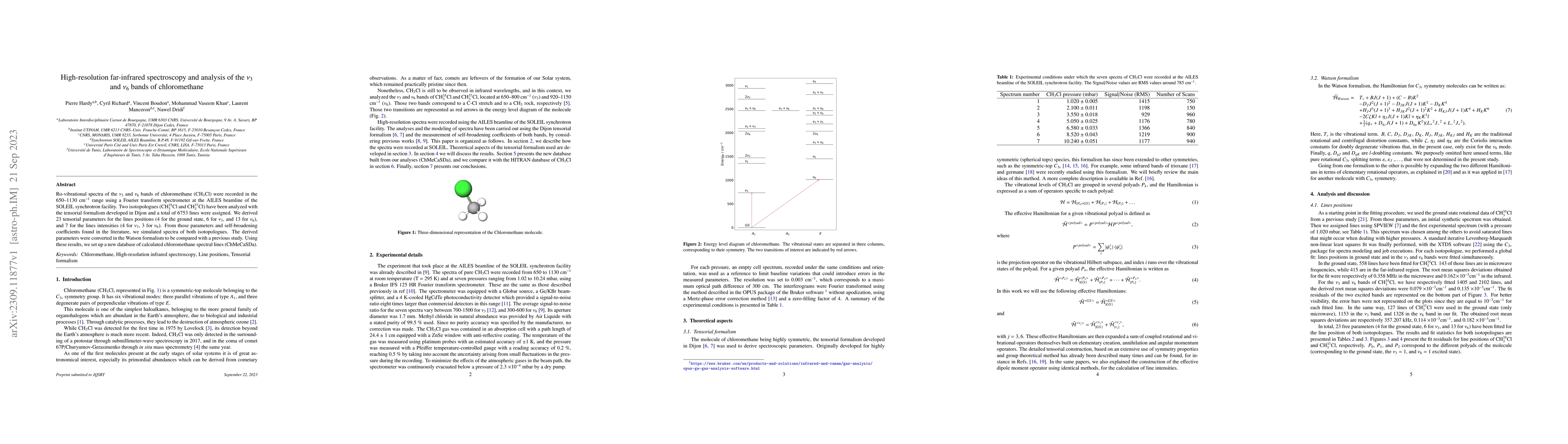 Thumbnail for High-resolution far-infrared spectroscopy and analysis of the $\nu$3 and
  $\nu$6 bands of chloromethane