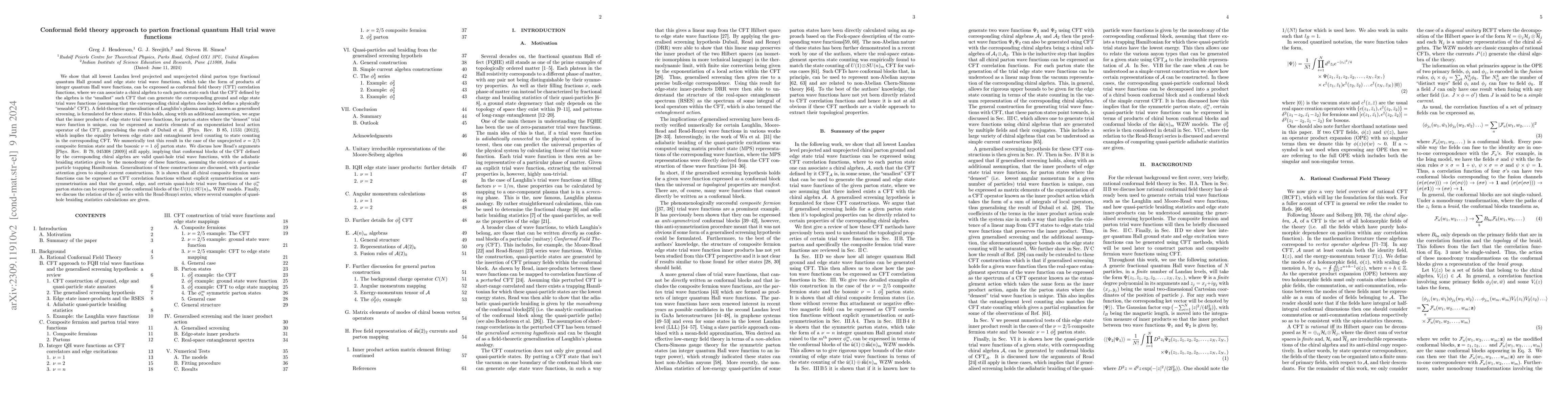 Thumbnail for Conformal field theory approach to parton fractional quantum Hall trial
  wave functions