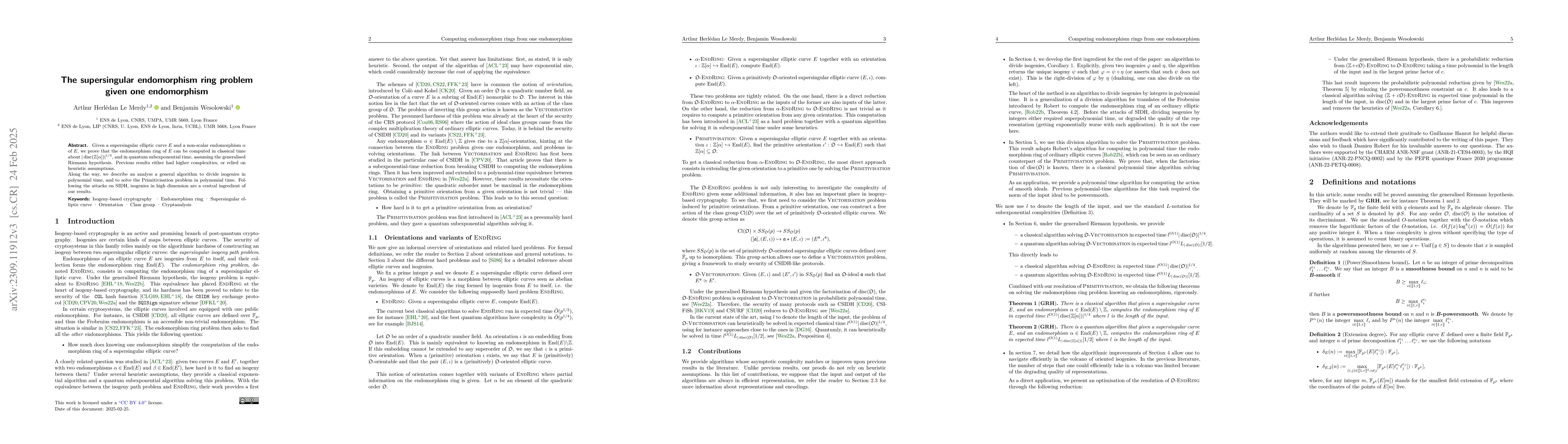 Thumbnail for The supersingular endomorphism ring problem given one endomorphism