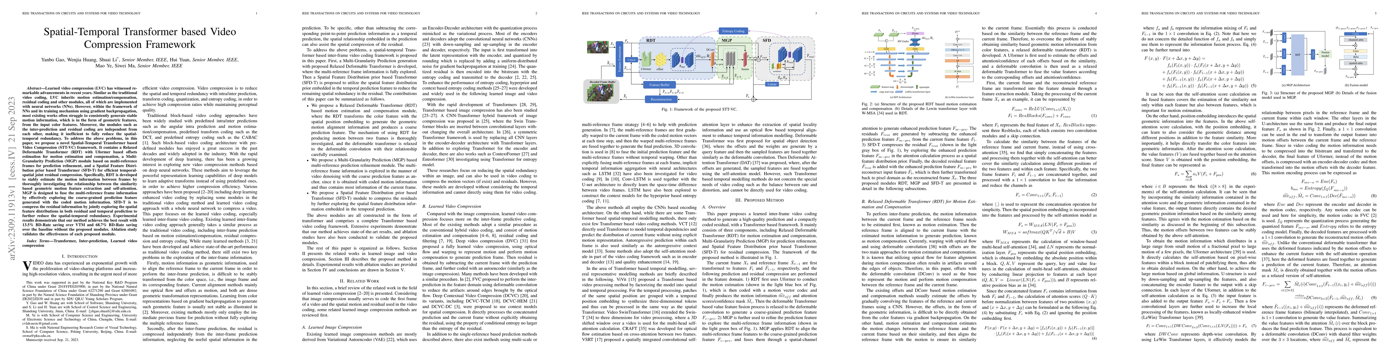 Thumbnail for Spatial-Temporal Transformer based Video Compression Framework