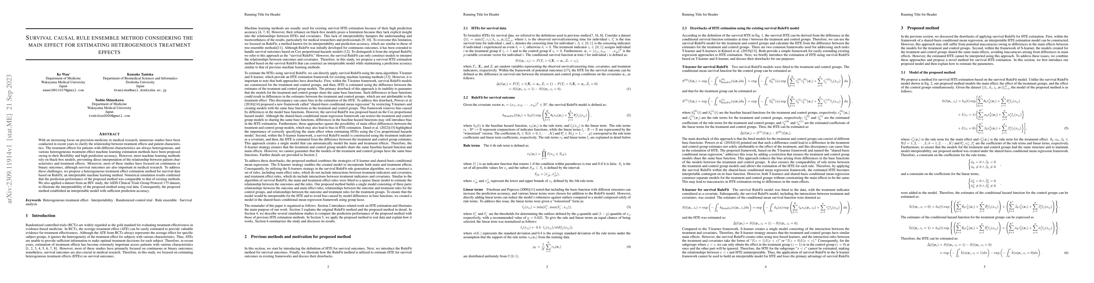 Thumbnail for Survival causal rule ensemble method considering the main effect for
  estimating heterogeneous treatment effects