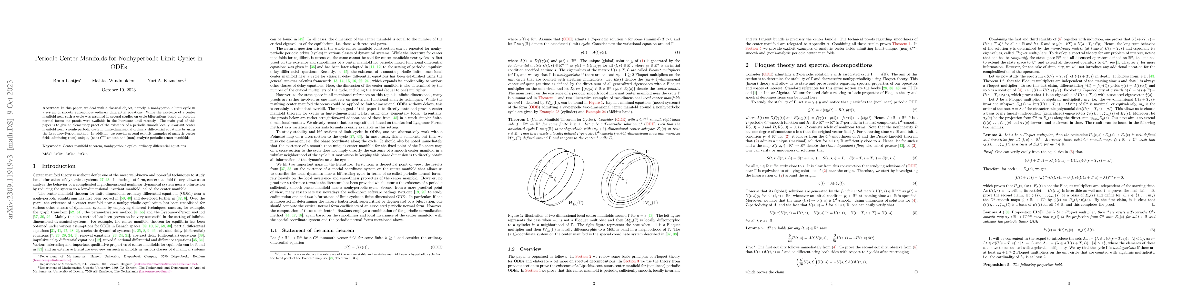Thumbnail for Periodic Center Manifolds for Nonhyperbolic Limit Cycles in ODEs
