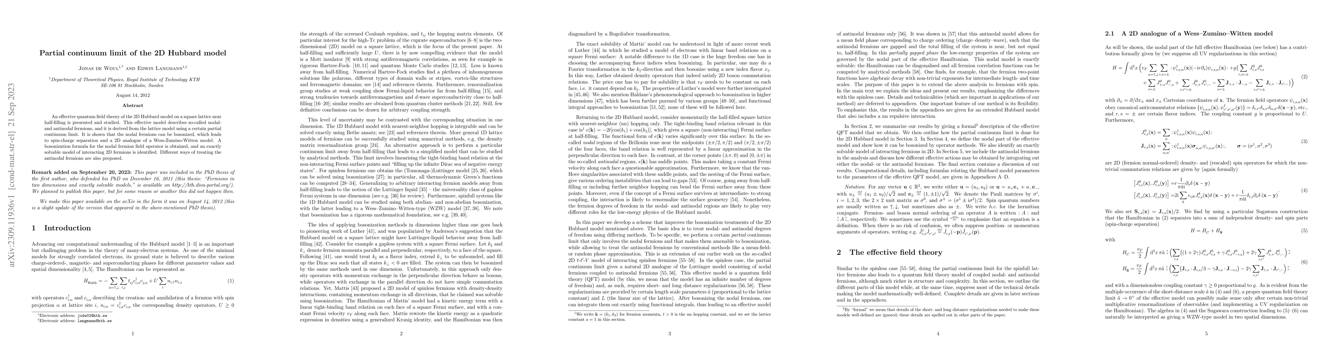 Thumbnail for Partial continuum limit of the 2D Hubbard model