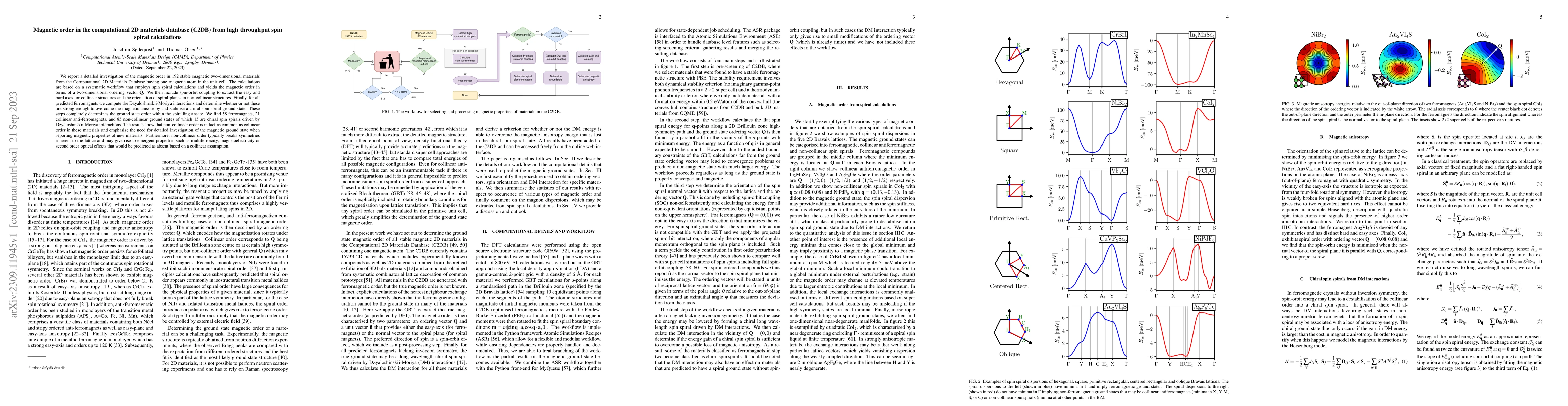 Thumbnail for Magnetic order in the computational 2D materials database (C2DB) from
  high throughput spin spiral calculations