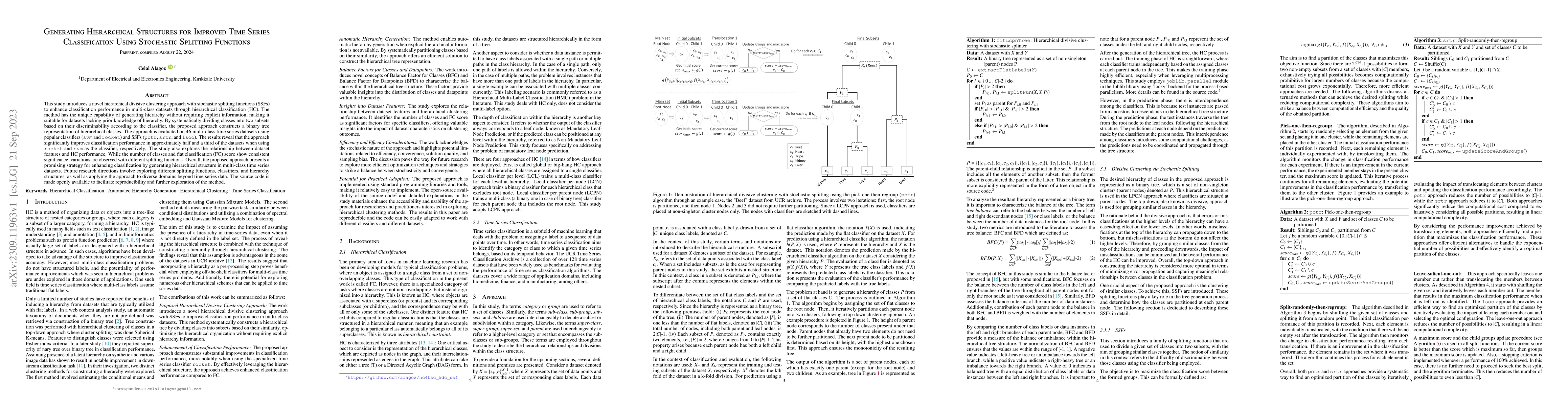 Thumbnail for Generating Hierarchical Structures for Improved Time Series
  Classification Using Stochastic Splitting Functions