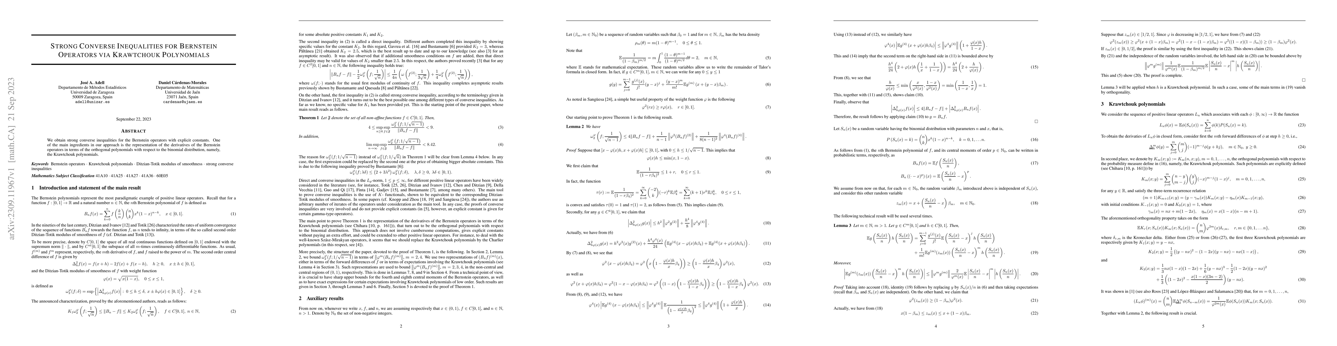 Thumbnail for Strong Converse Inequalities for Bernstein Operators via Krawtchouk
  Polynomials