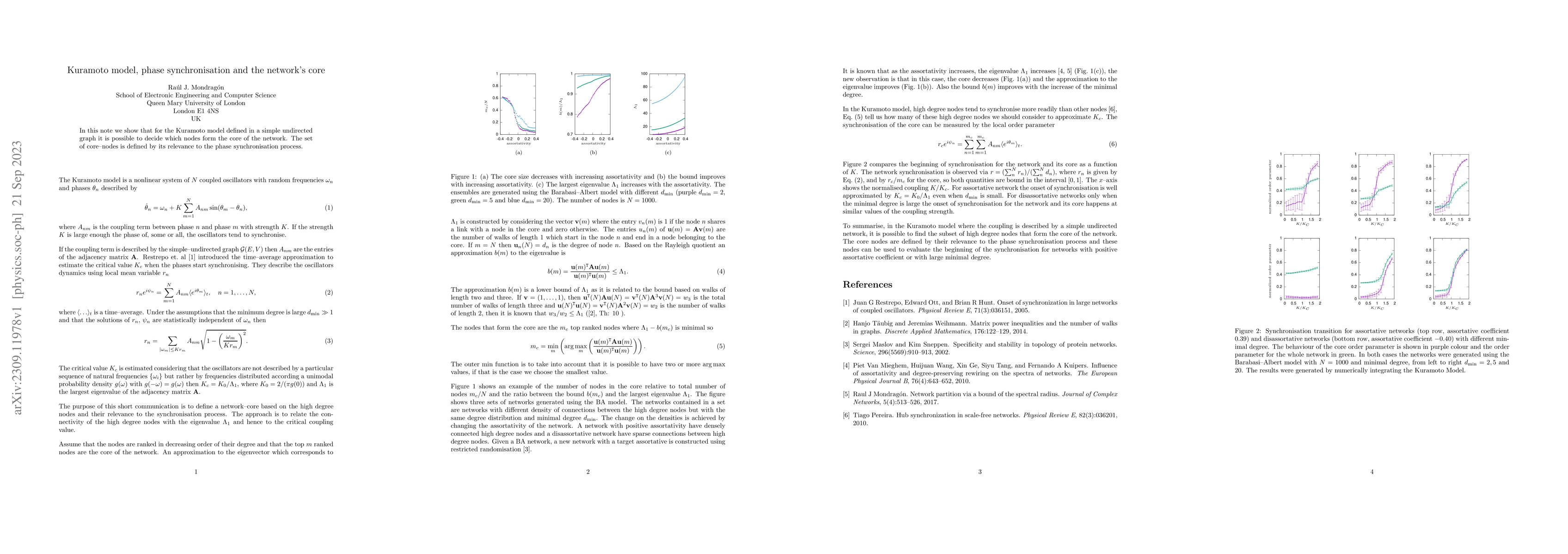 Thumbnail for Kuramoto model, phase synchronisation and the network's core