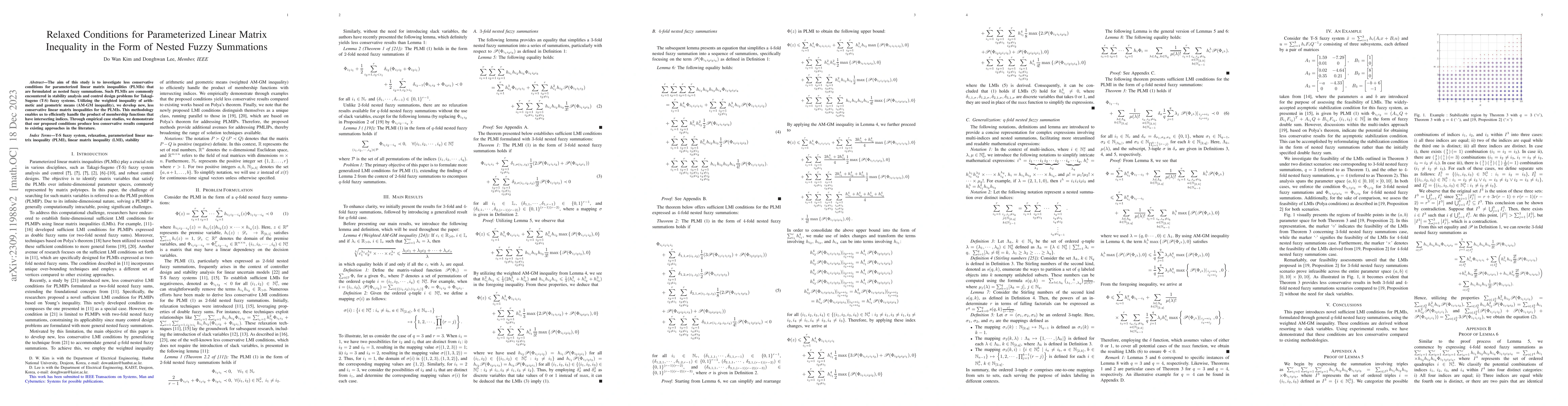 Thumbnail for Relaxed Conditions for Parameterized Linear Matrix Inequality in the
  Form of Nested Fuzzy Summations
