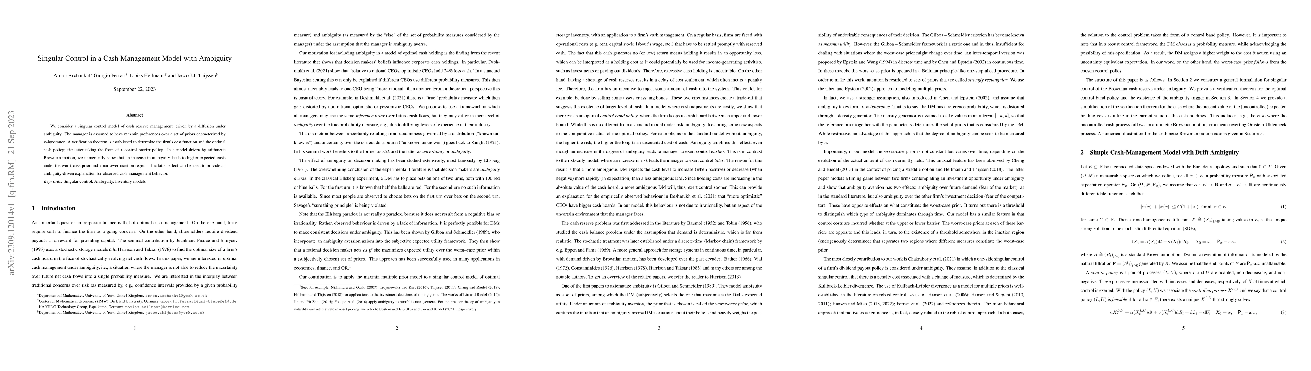 Thumbnail for Singular Control in a Cash Management Model with Ambiguity