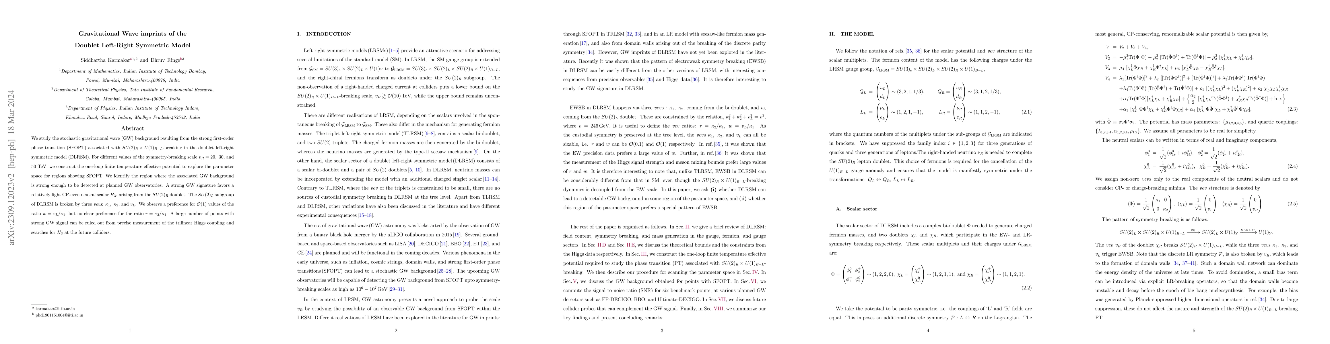 Thumbnail for Gravitational Wave imprints of the Doublet Left-Right Symmetric Model