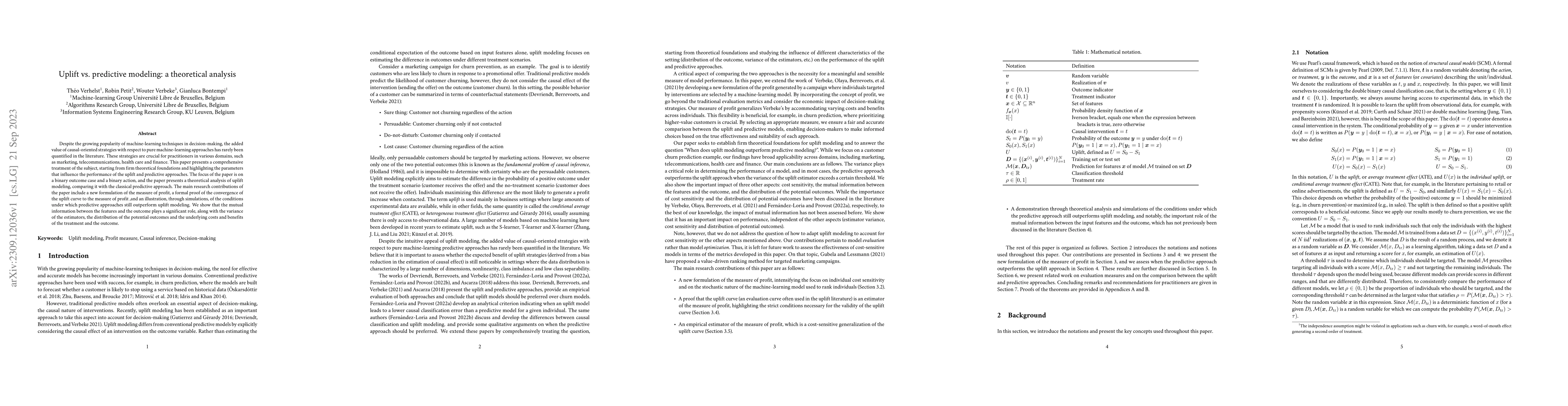 Thumbnail for Uplift vs. predictive modeling: a theoretical analysis
