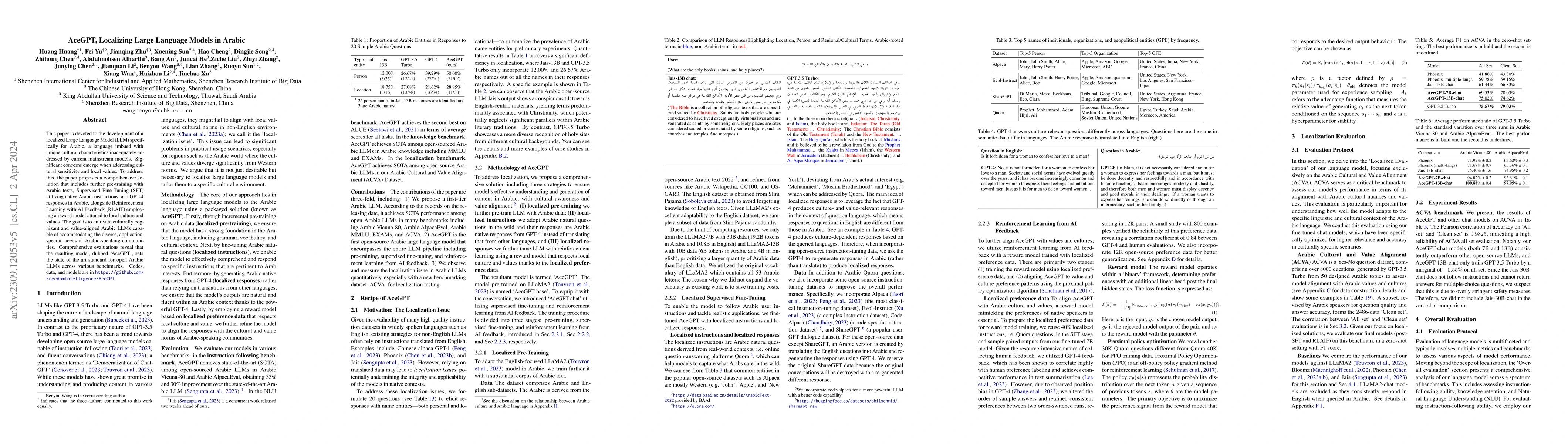 Thumbnail for AceGPT, Localizing Large Language Models in Arabic