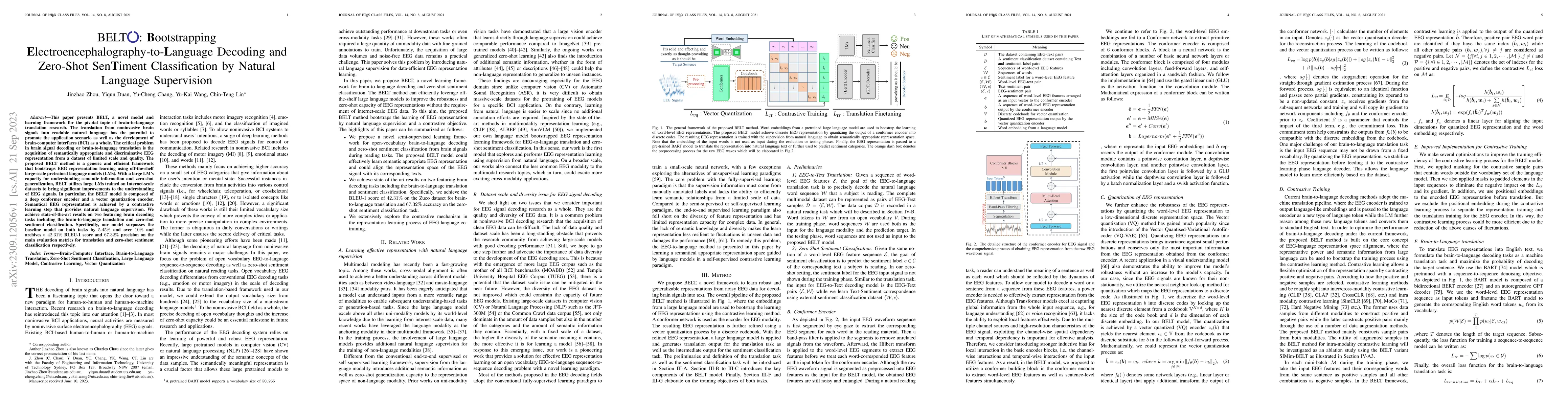 Thumbnail for BELT:Bootstrapping Electroencephalography-to-Language Decoding and
  Zero-Shot Sentiment Classification by Natural Language Supervision