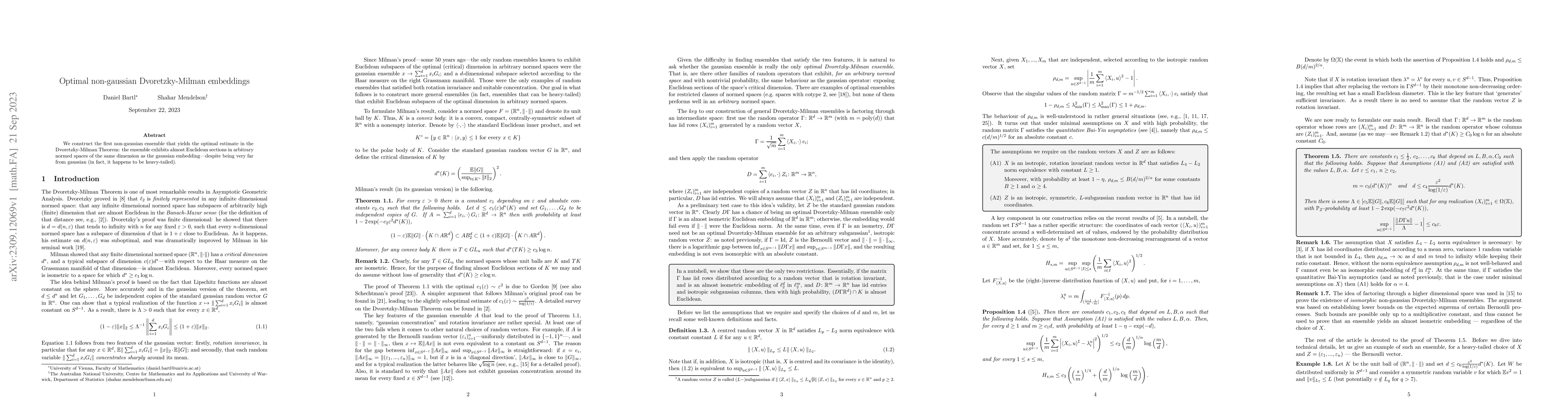 Thumbnail for Optimal non-gaussian Dvoretzky-Milman embeddings