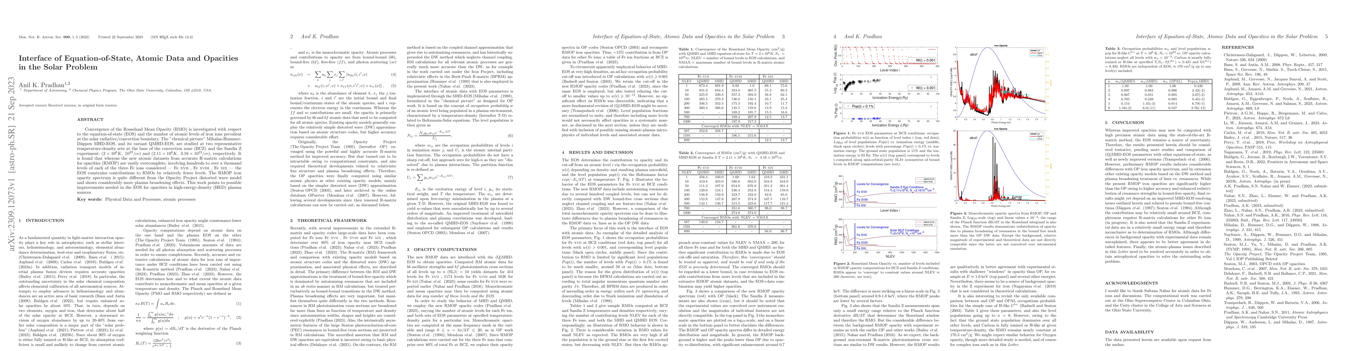 Thumbnail for Interface of Equation-of-State, Atomic Data and Opacities in the Solar
  Problem