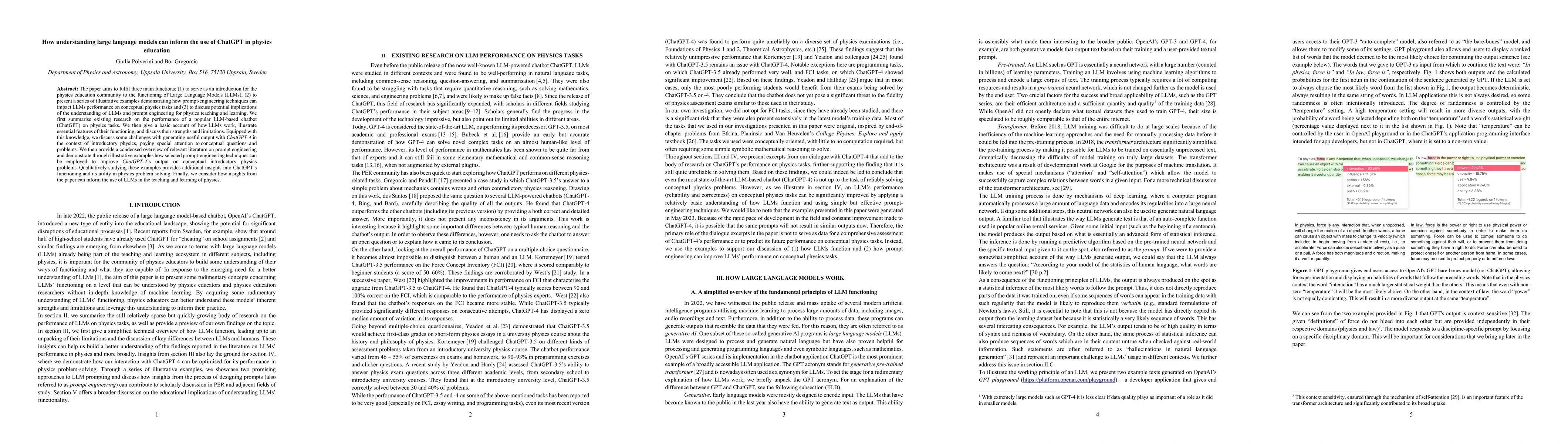 Thumbnail for How understanding large language models can inform the use of ChatGPT in
  physics education