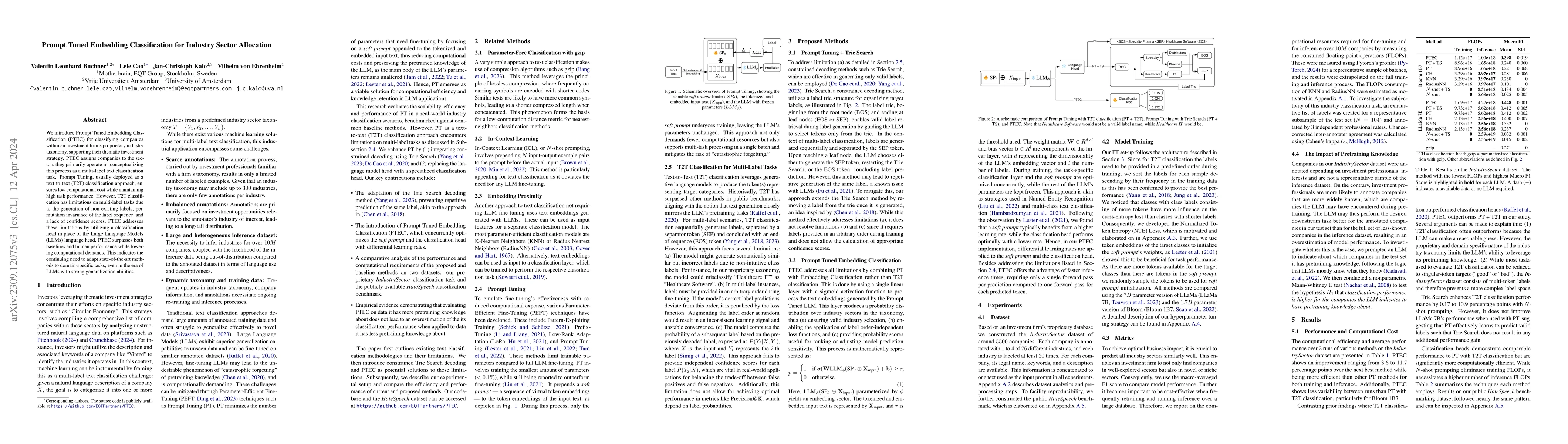 Thumbnail for Prompt Tuned Embedding Classification for Multi-Label Industry Sector
  Allocation