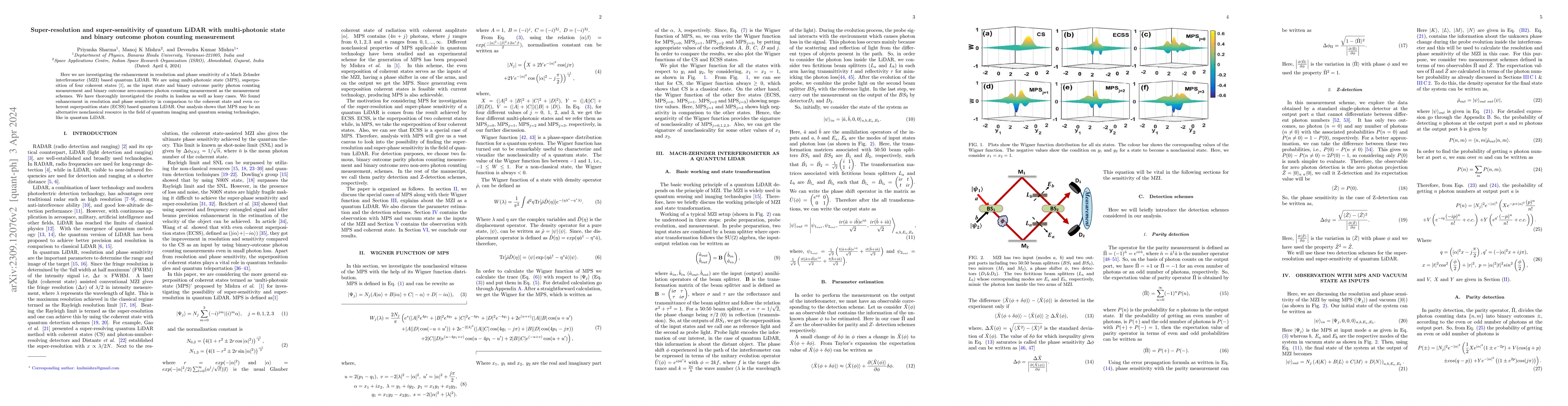 Thumbnail for Super-resolution and super-sensitivity of quantum LiDAR with
  multi-photonic state and binary outcome photon counting measurement